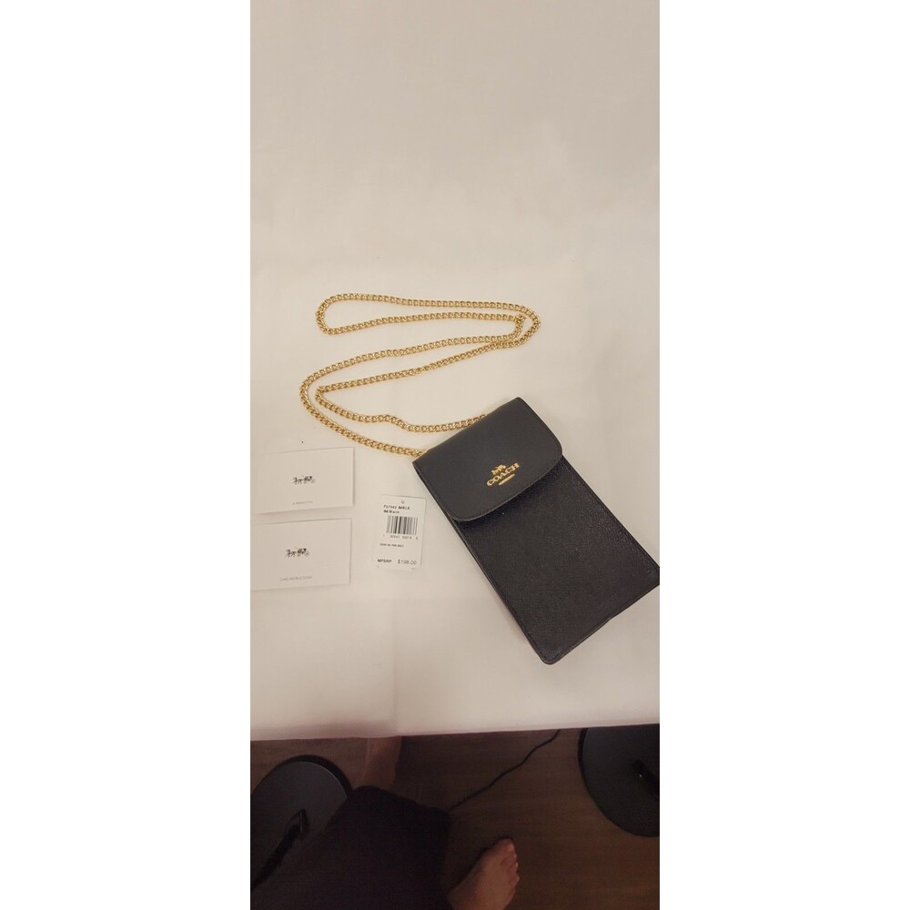 NEW Coach Signature BLACK LEATHER North South Phone Crossbody NWT MSRP-$195